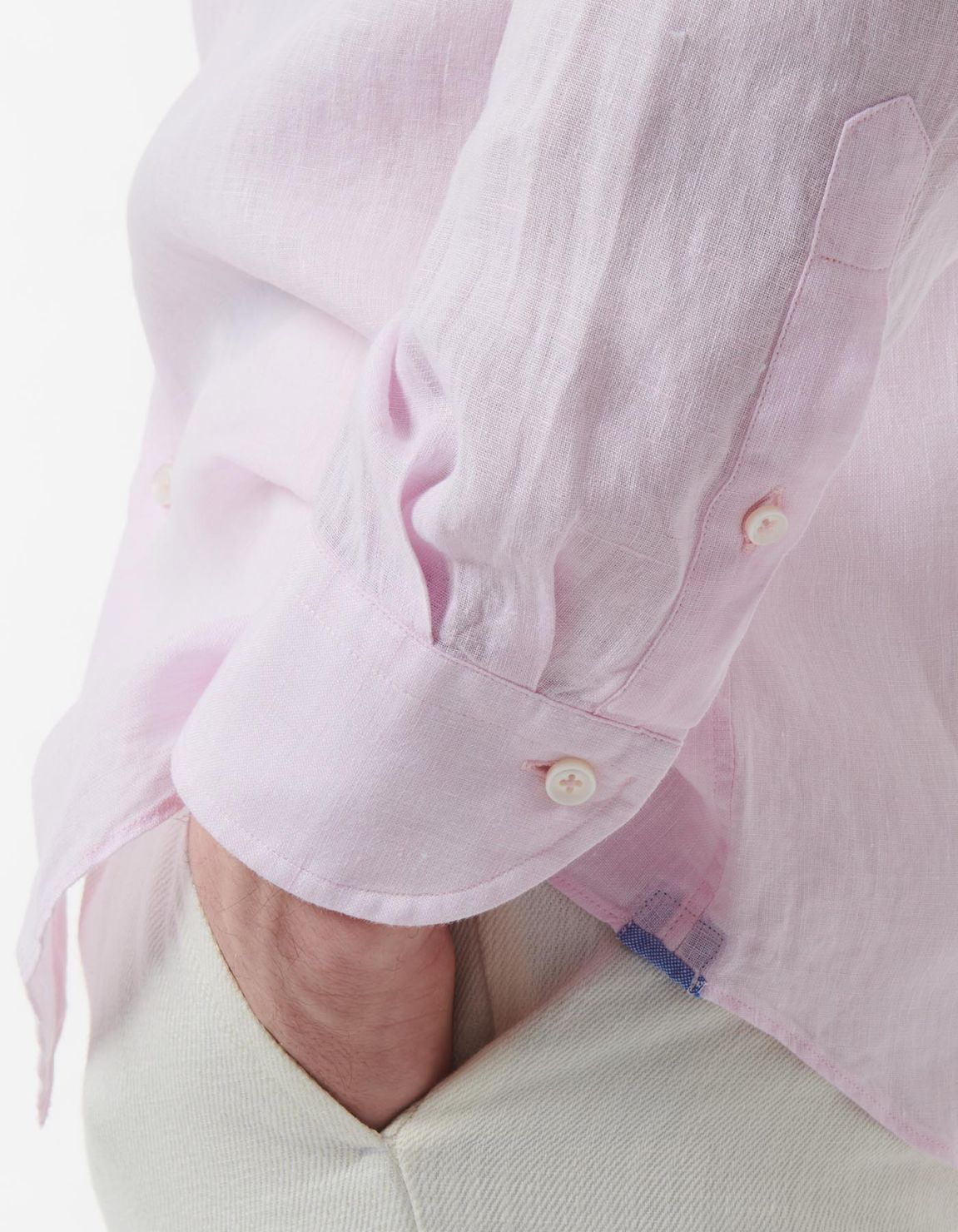 Camicia Collo francese piccolo Tinta Unita Lino Rosa chiaro Tailor Custom Fit 5