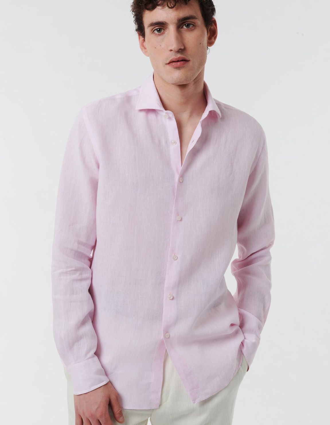 Pale Pink Linen Solid colour Shirt Collar small cutaway Tailor Custom Fit 6