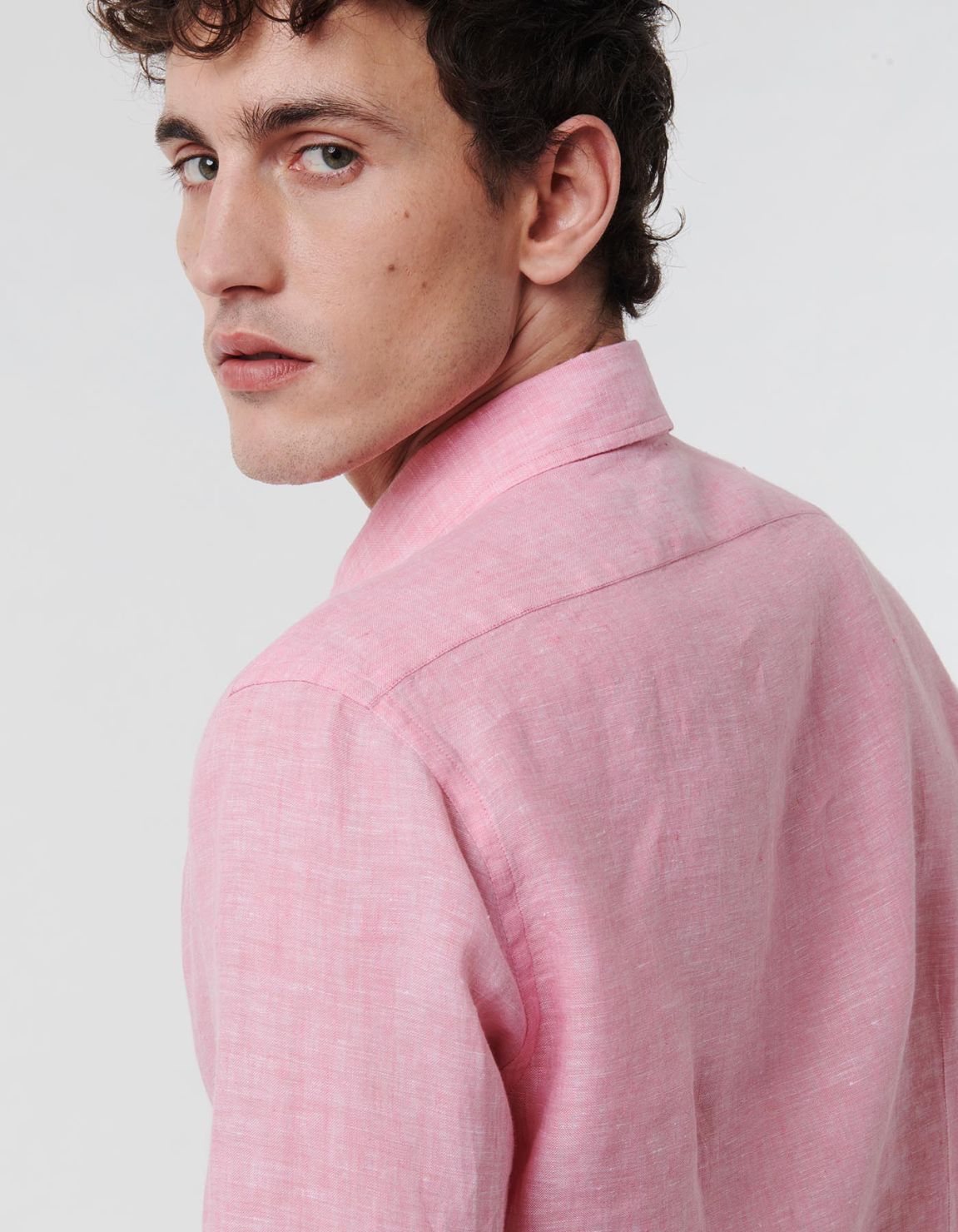 Dark Pink Linen Solid colour Shirt Collar small cutaway Tailor Custom Fit 3