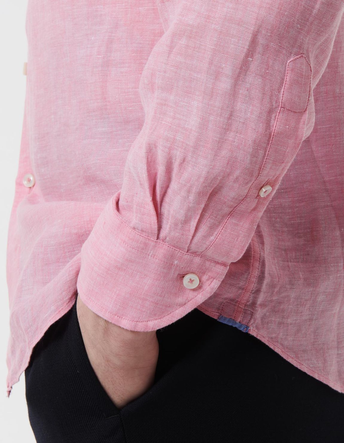 Camicia Collo francese piccolo Tinta Unita Lino Rosa scuro Tailor Custom Fit 5