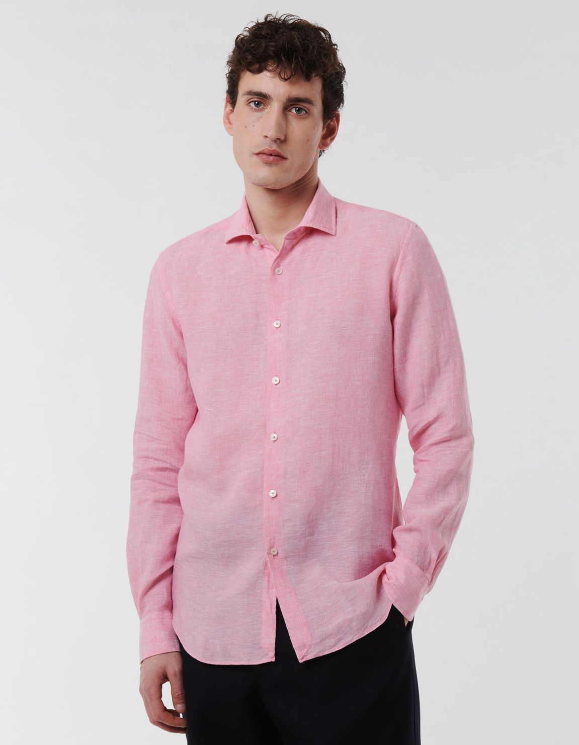 Dark Pink Linen Solid colour Shirt Collar small cutaway Tailor Custom Fit 6