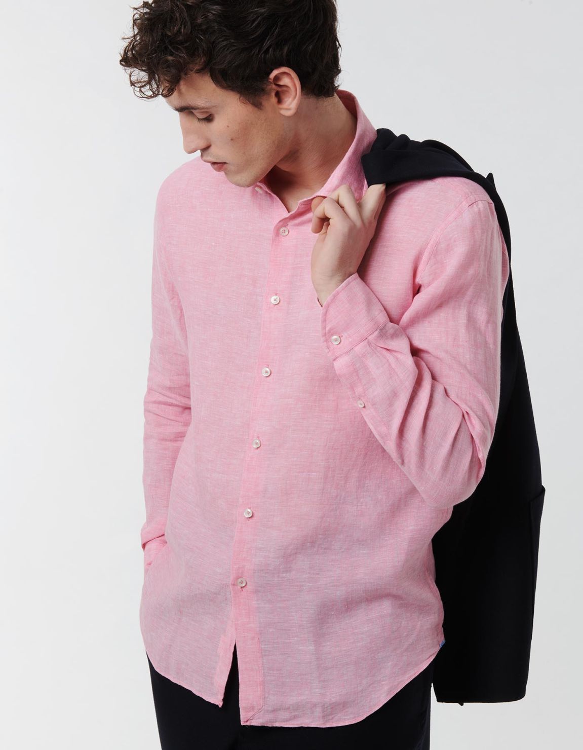 Dark Pink Linen Solid colour Shirt Collar small cutaway Tailor Custom Fit 7