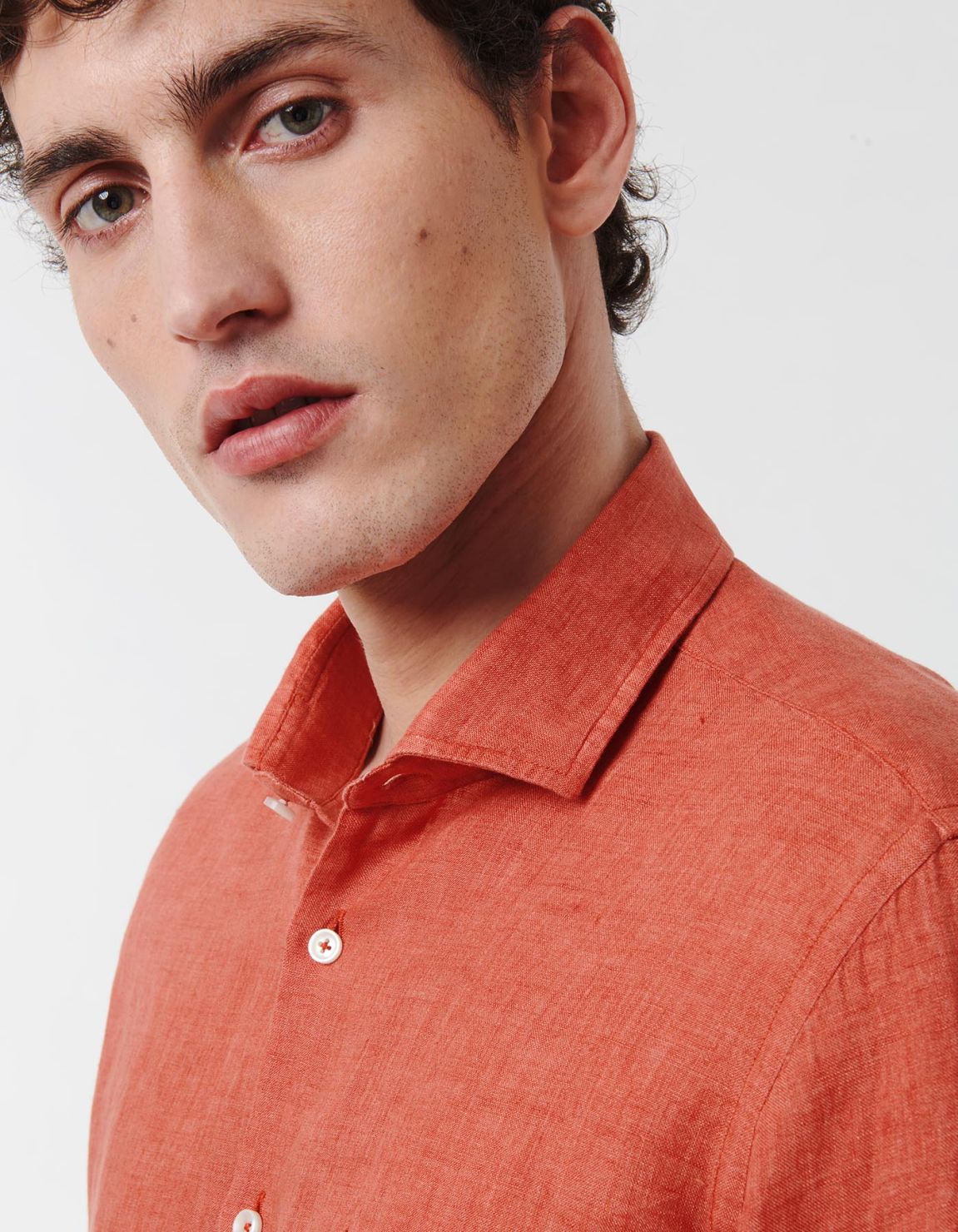 Brick Linen Solid colour Shirt Collar small cutaway Tailor Custom Fit 7