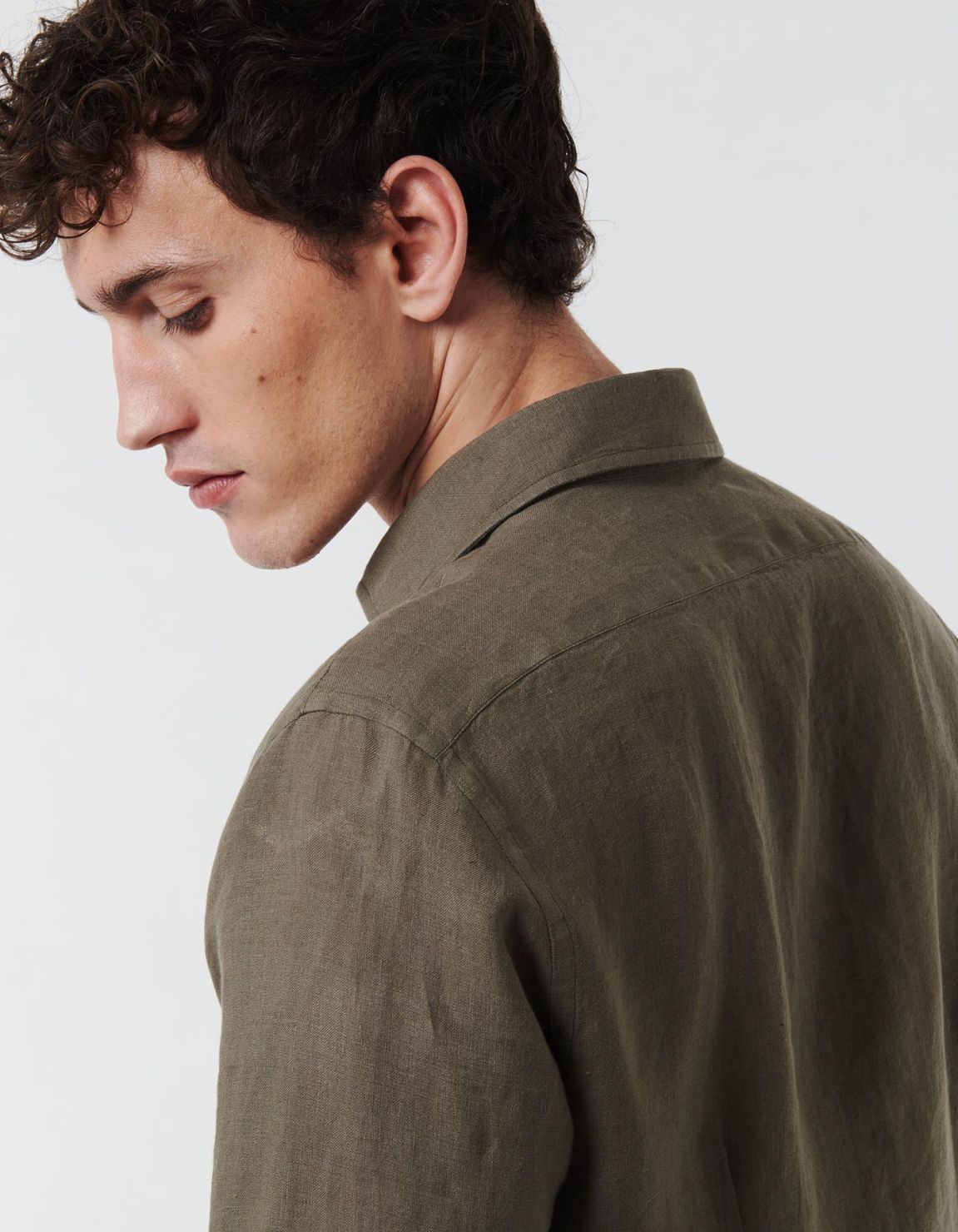 Army Green Linen Solid colour Shirt Collar small cutaway Tailor Custom Fit 6