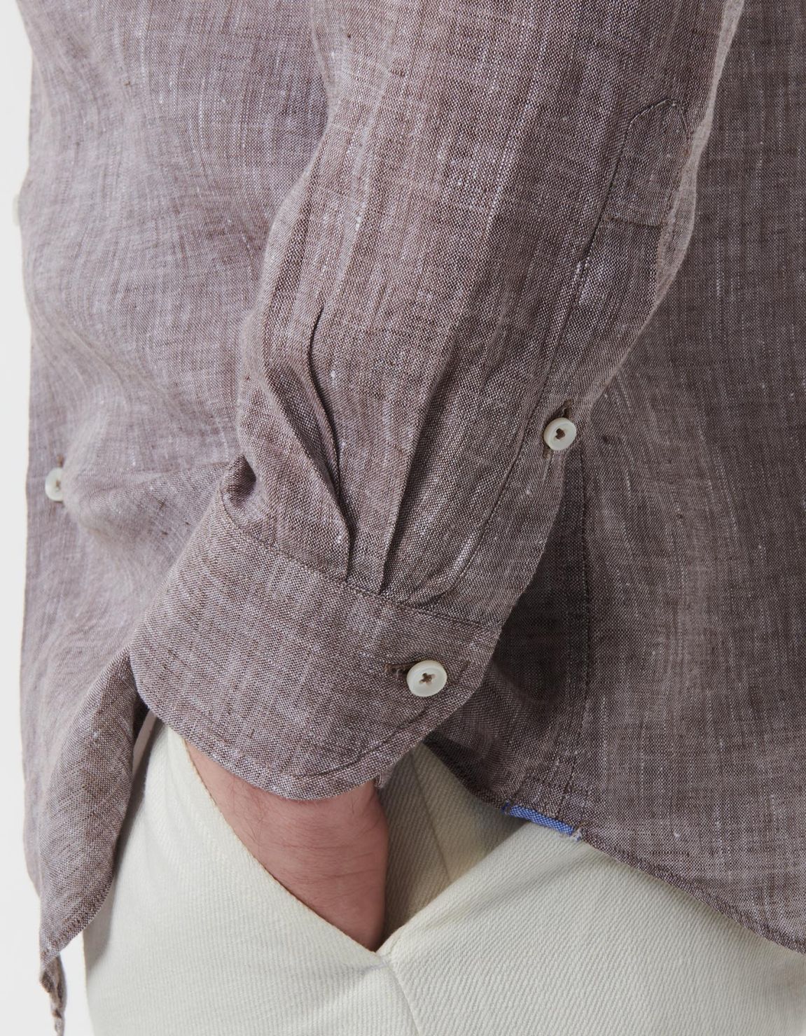 Brown Melange Linen Solid colour Shirt Collar small cutaway Tailor Custom Fit 5