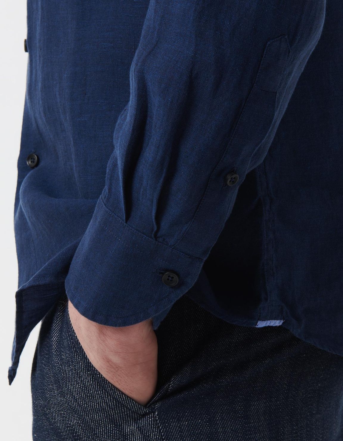 Camicia Collo francese piccolo Tinta Unita Lino Blu Tailor Custom Fit 5