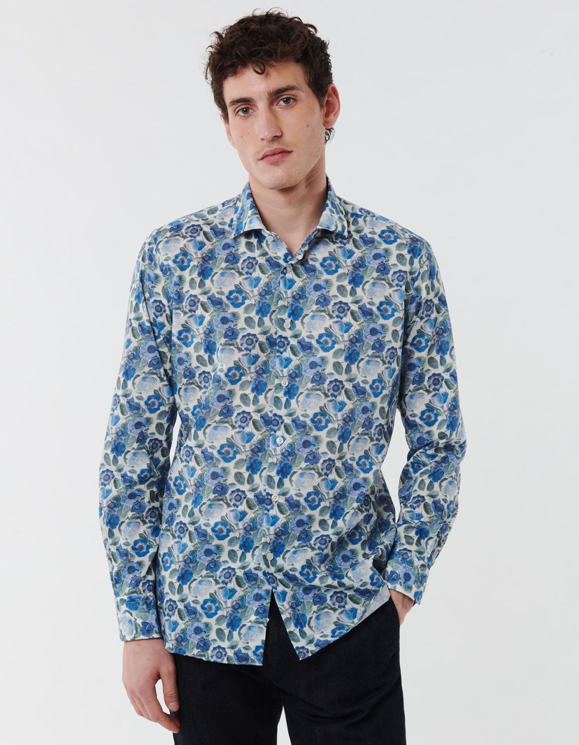 Camisa Cuello francés pequeño Estampado Sarga Celeste oscuro Tailor Custom Fit 3