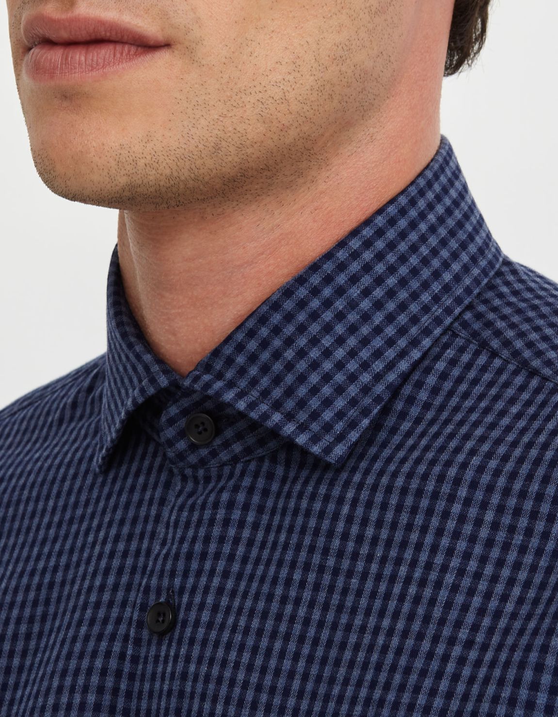 Camicia Collo francese piccolo Quadri Twill Blu navy Tailor Custom Fit 2
