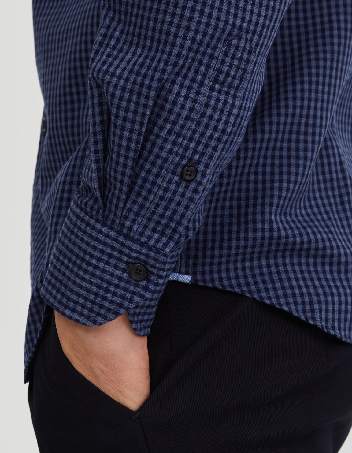 Camicia Collo francese piccolo Quadri Twill Blu navy Tailor Custom Fit 5