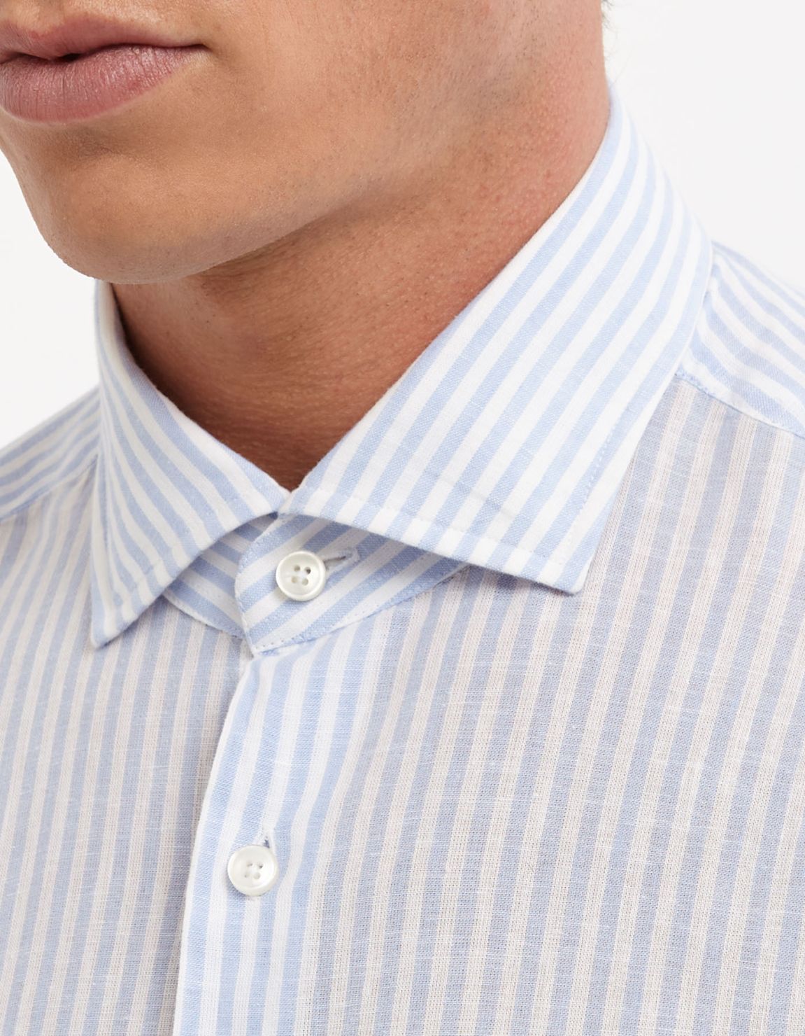 Camicia Collo francese piccolo Righe Lino Celeste chiaro Tailor Custom Fit 2