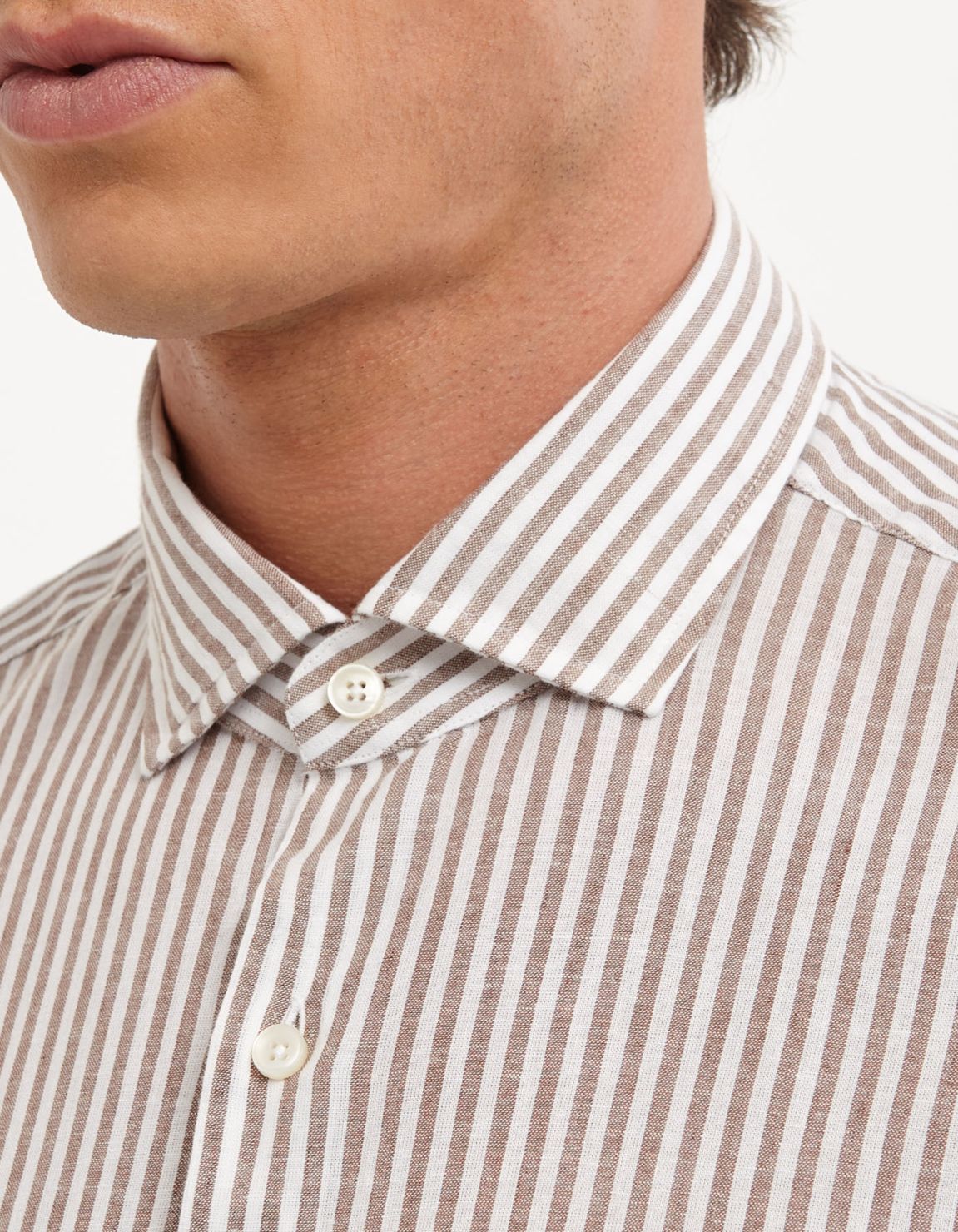 Camicia Collo francese piccolo Righe Lino Marrone Tailor Custom Fit 2