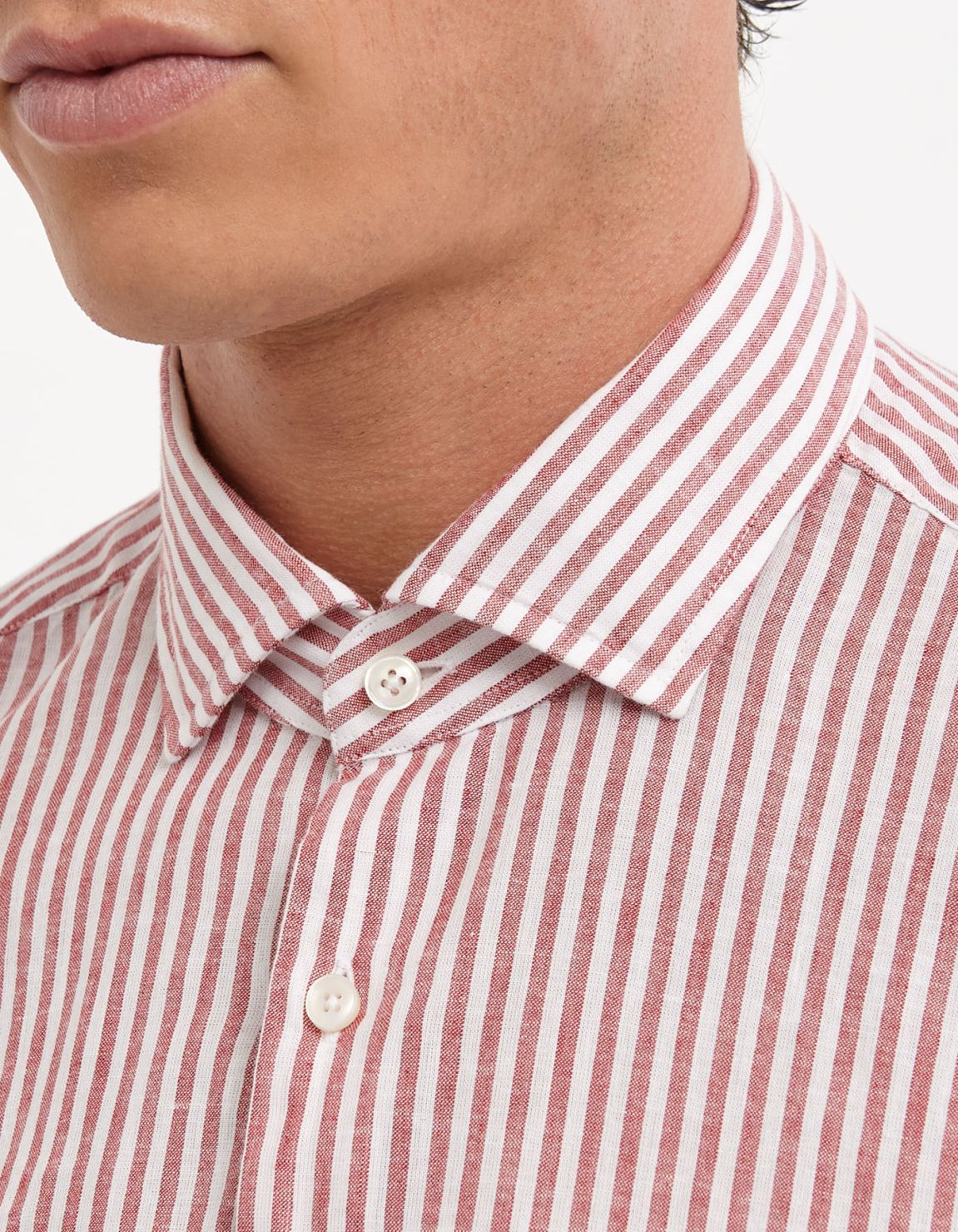 Camicia Collo francese piccolo Righe Lino Rosso Tailor Custom Fit 2