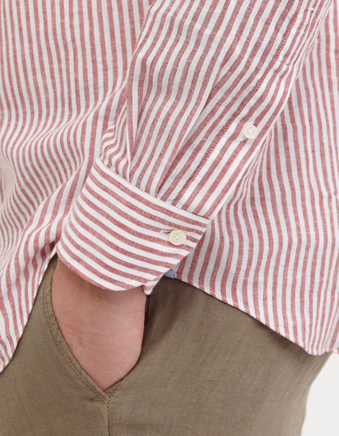 Camicia Collo francese piccolo Righe Lino Rosso Tailor Custom Fit 5