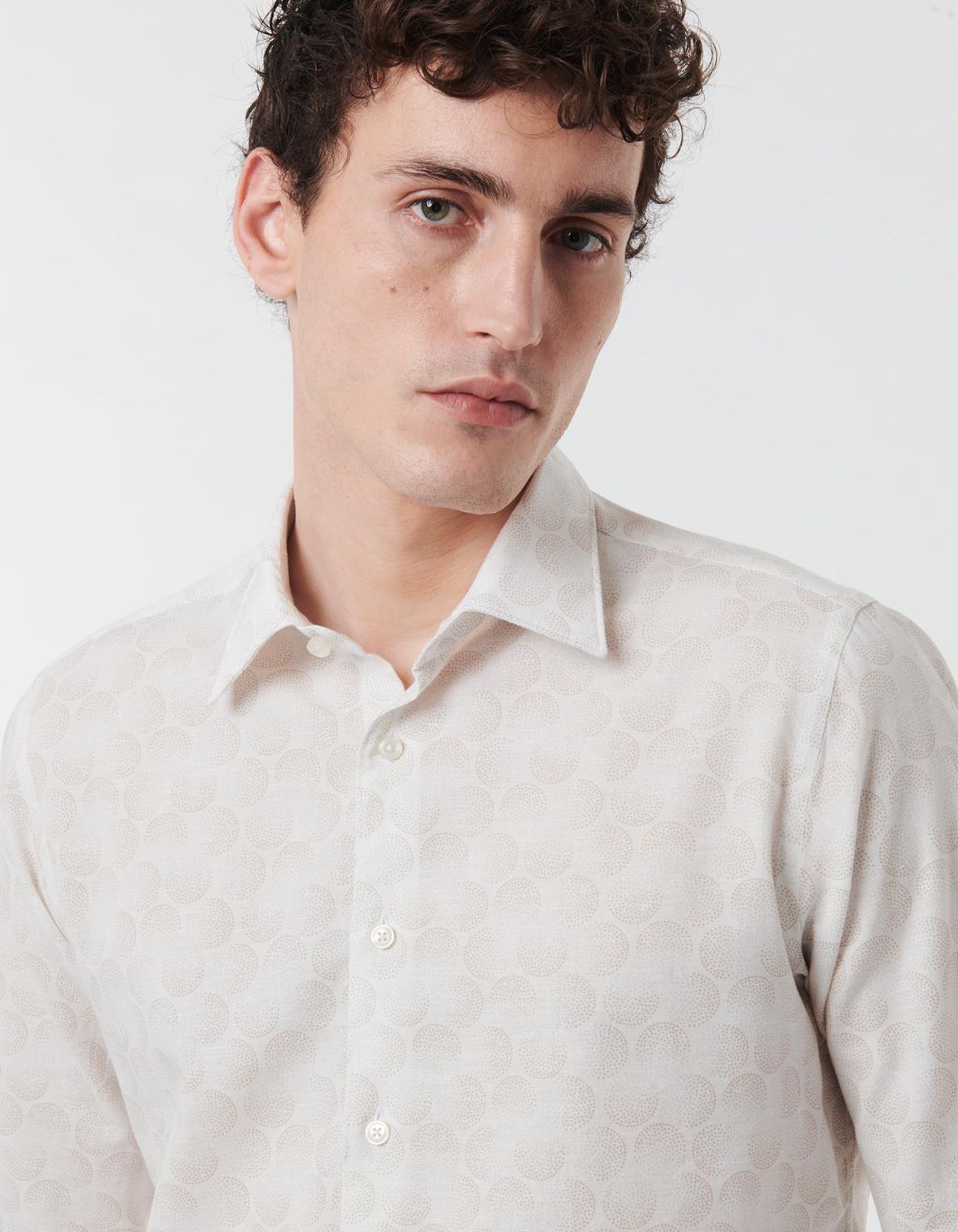 Beige Linen Pattern Shirt Collar spread Tailor Custom Fit 3