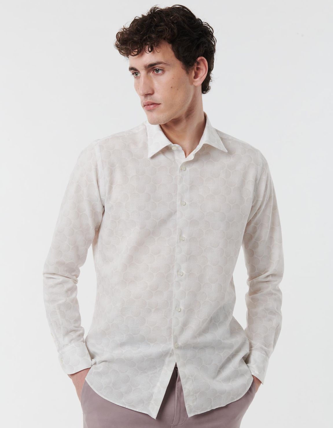 Beige Linen Pattern Shirt Collar spread Tailor Custom Fit 6
