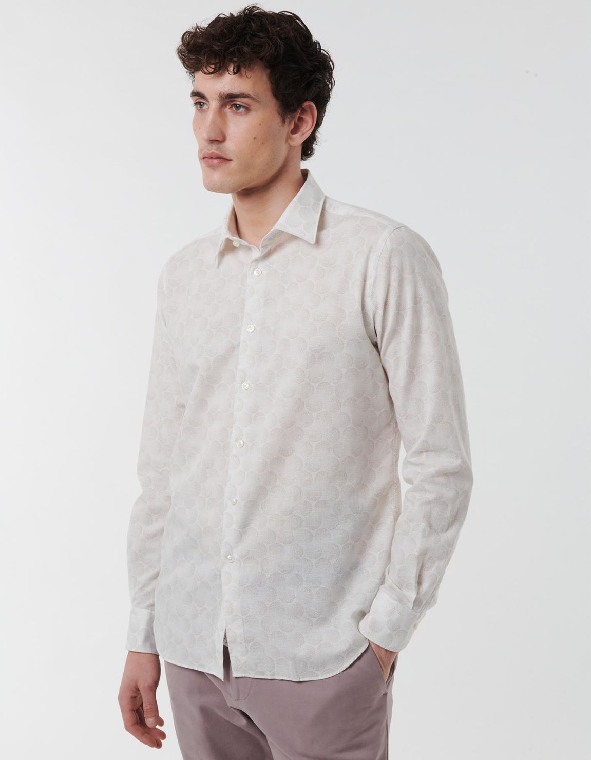 Beige Linen Pattern Shirt Collar spread Tailor Custom Fit 7