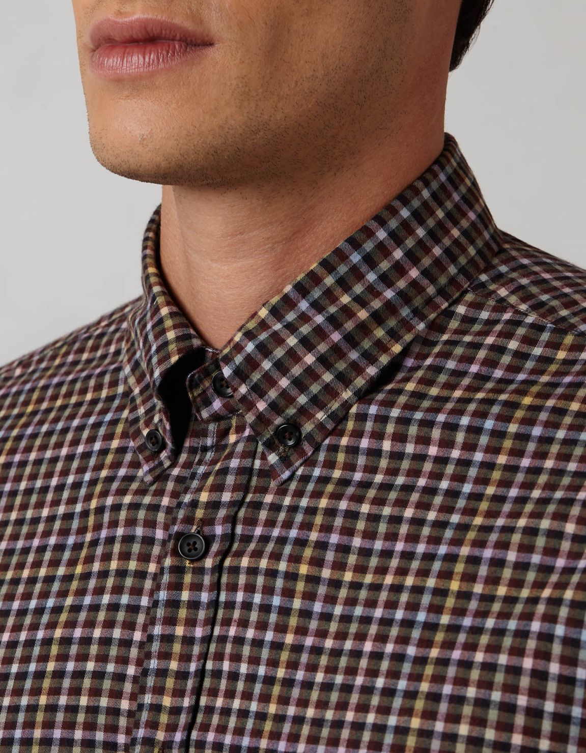 Brown Canvas Check Shirt Collar button down Tailor Custom Fit 2