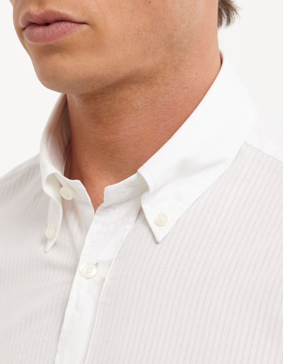 Hemd Uni Kragen Button-down Seersucker Weiß Tailor Custom Fit 2