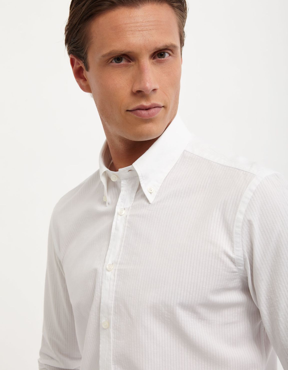 Hemd Uni Kragen Button-down Seersucker Weiß Tailor Custom Fit 7