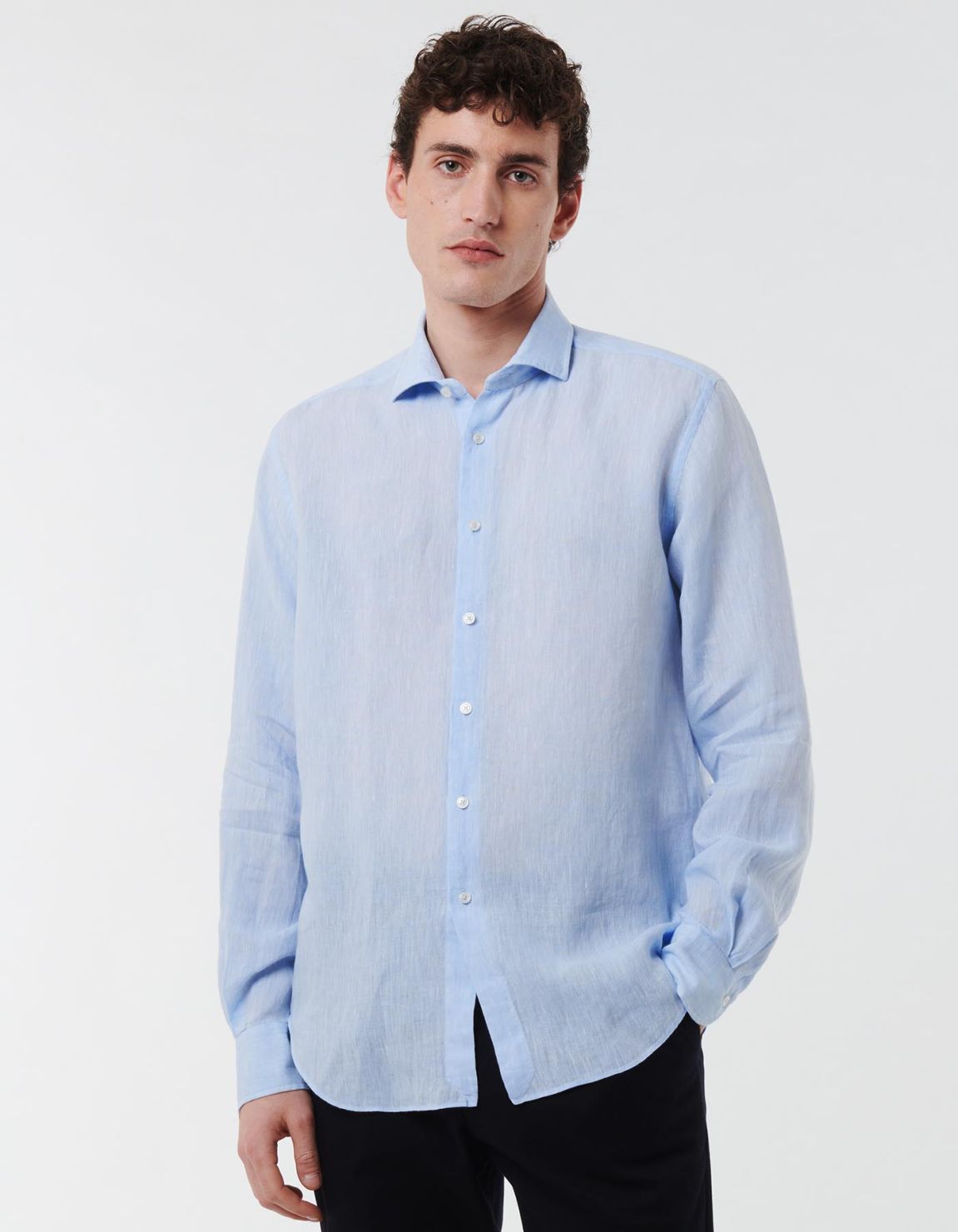 Light Blue Linen Solid colour Shirt Collar open spread Evolution Classic Fit 3