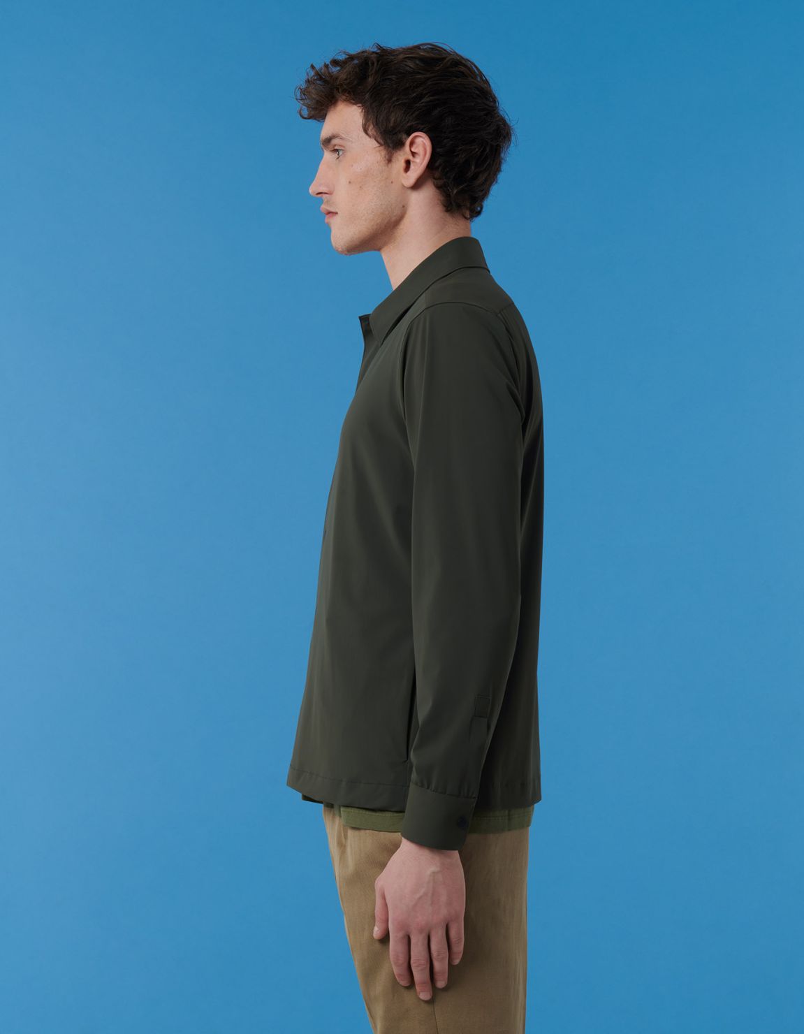 Camisa Cuello italiano Liso Texturizado Verde bosque Over 6