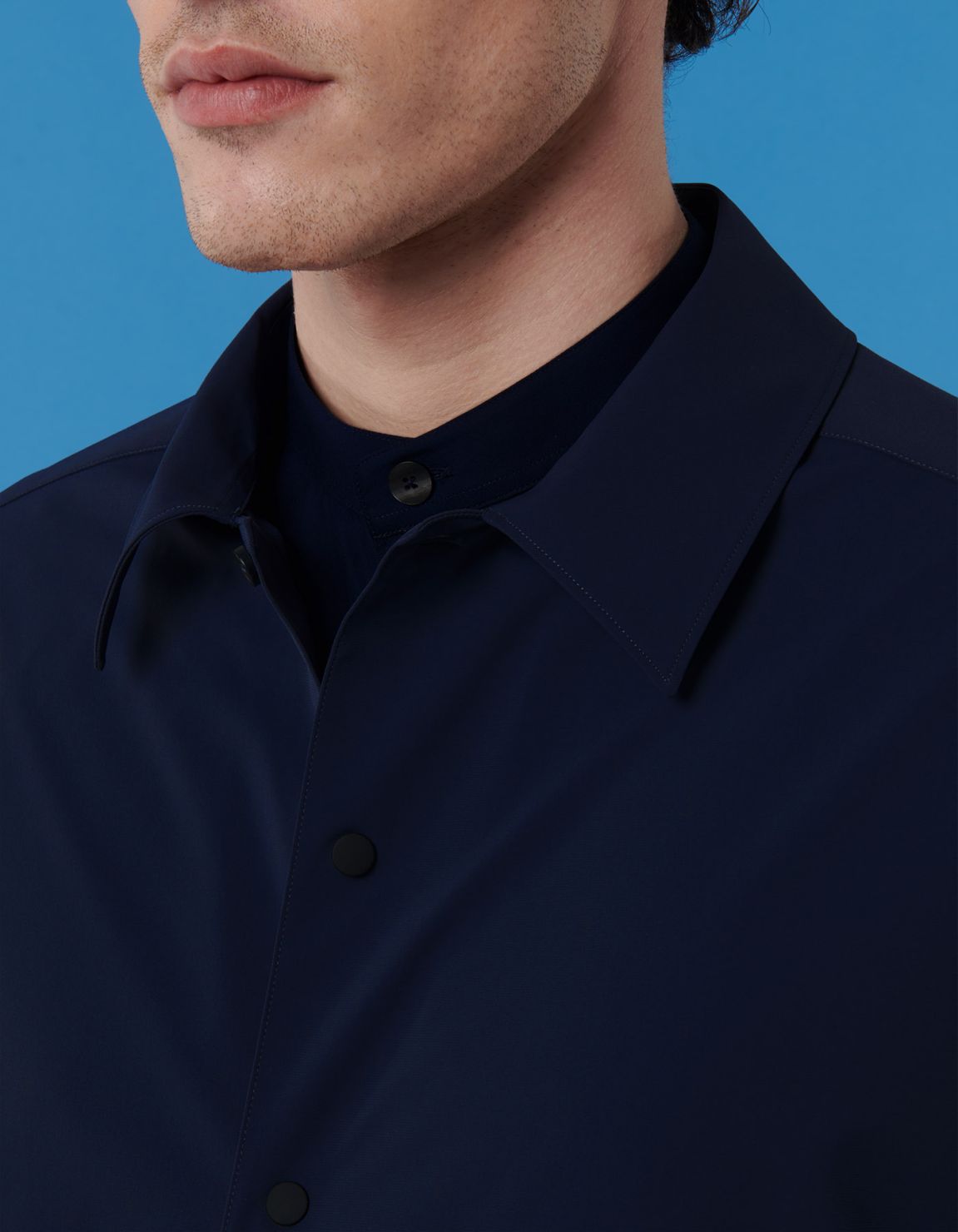Dark Blue Textured Solid colour Shirt Collar spread Over 2