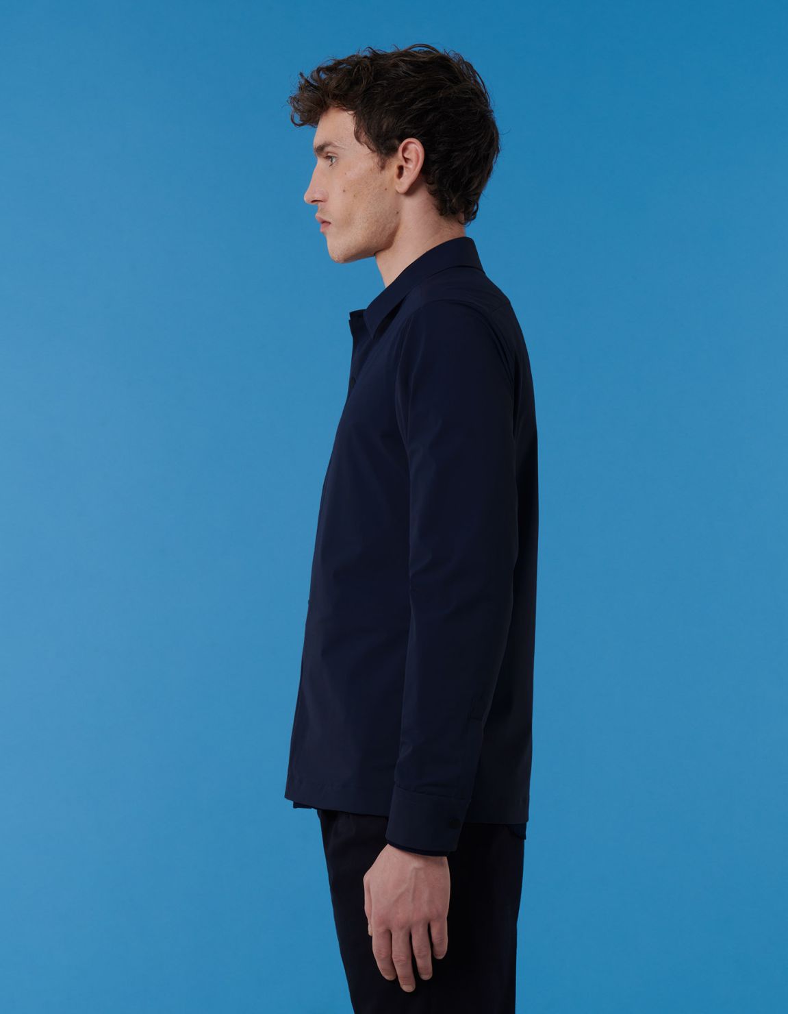 Dark Blue Textured Solid colour Shirt Collar spread Over 6