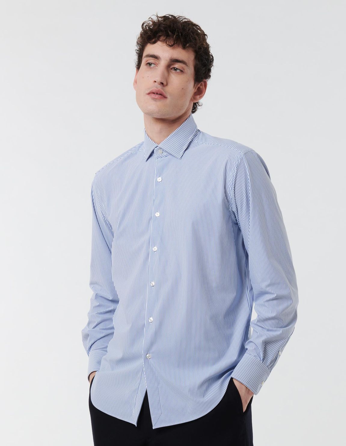Blue Twill Stripe Shirt Collar spread Evolution Classic Fit 3