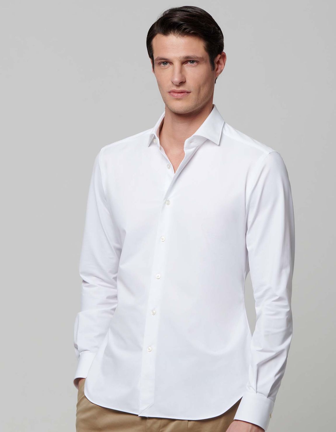 Camisa Cuello francés pequeño Liso Sarga Blanco Evolution Classic Fit 1