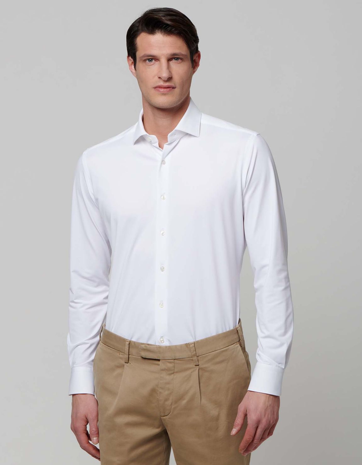 Camicia Collo francese piccolo Tinta Unita Twill Bianco Evolution Classic Fit 5