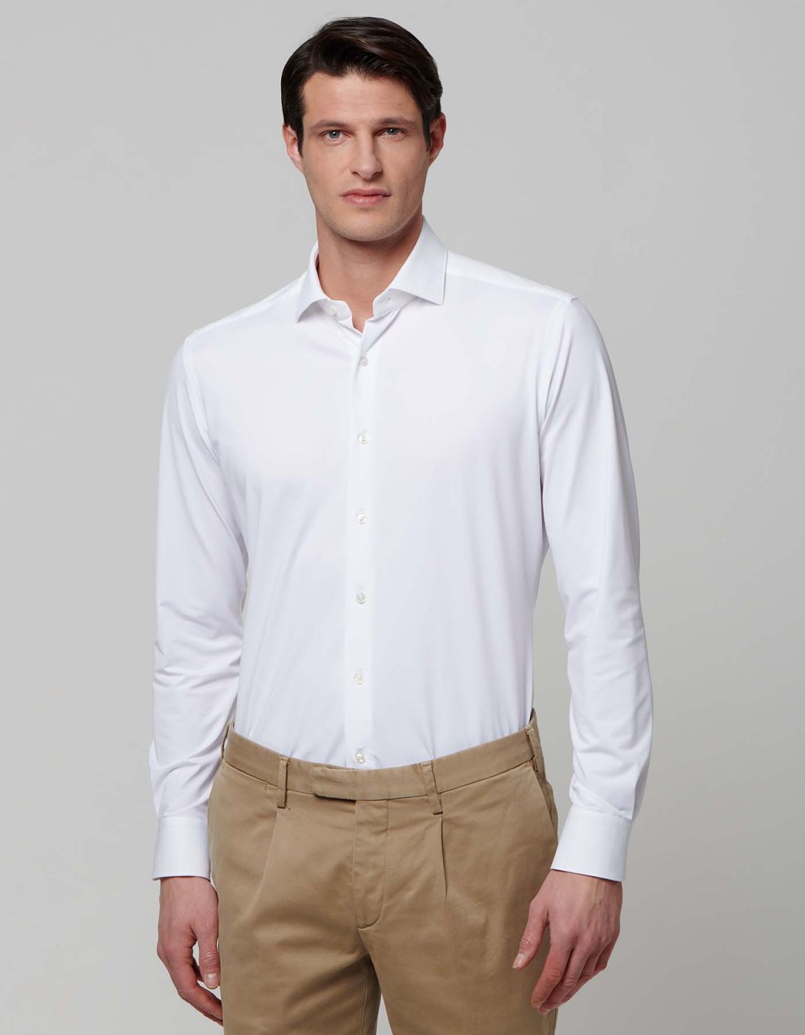 Camisa Cuello francés pequeño Liso Sarga Blanco Evolution Classic Fit 5