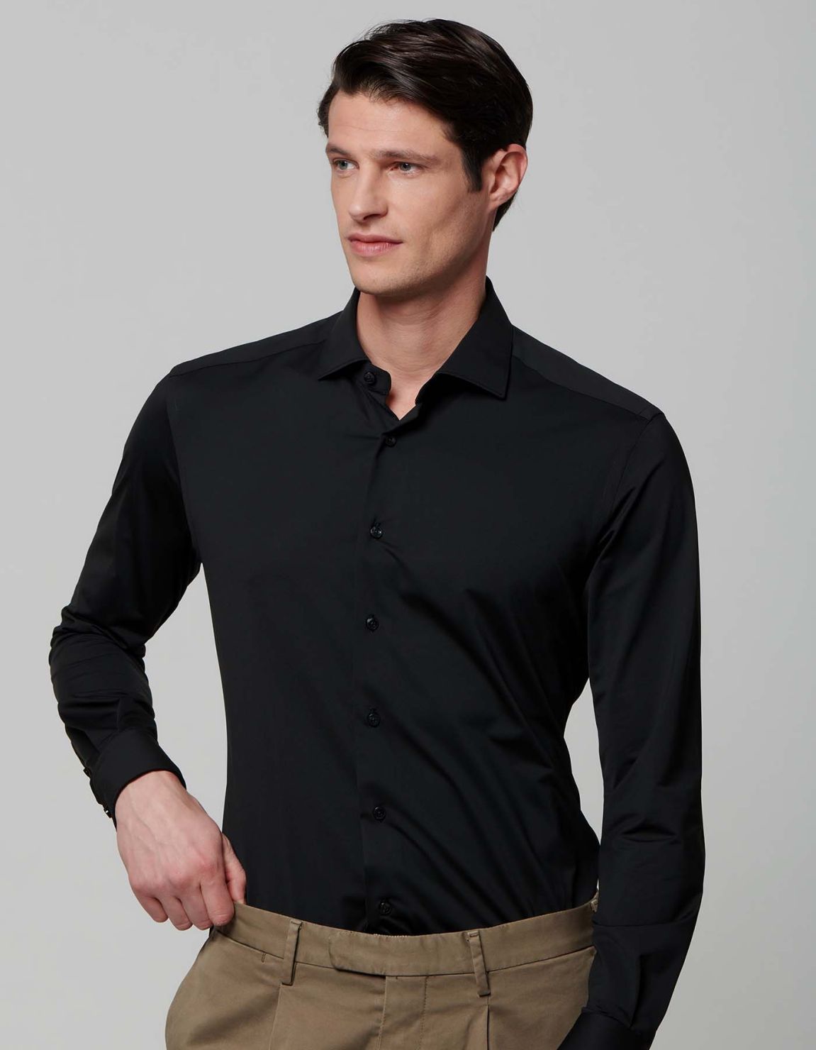 Black Twill Solid colour Shirt Collar small cutaway for Male - Xacus