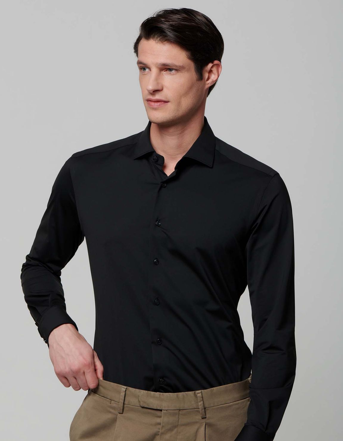 Camicia Collo francese piccolo Tinta Unita Twill Nero Evolution Classic Fit 5