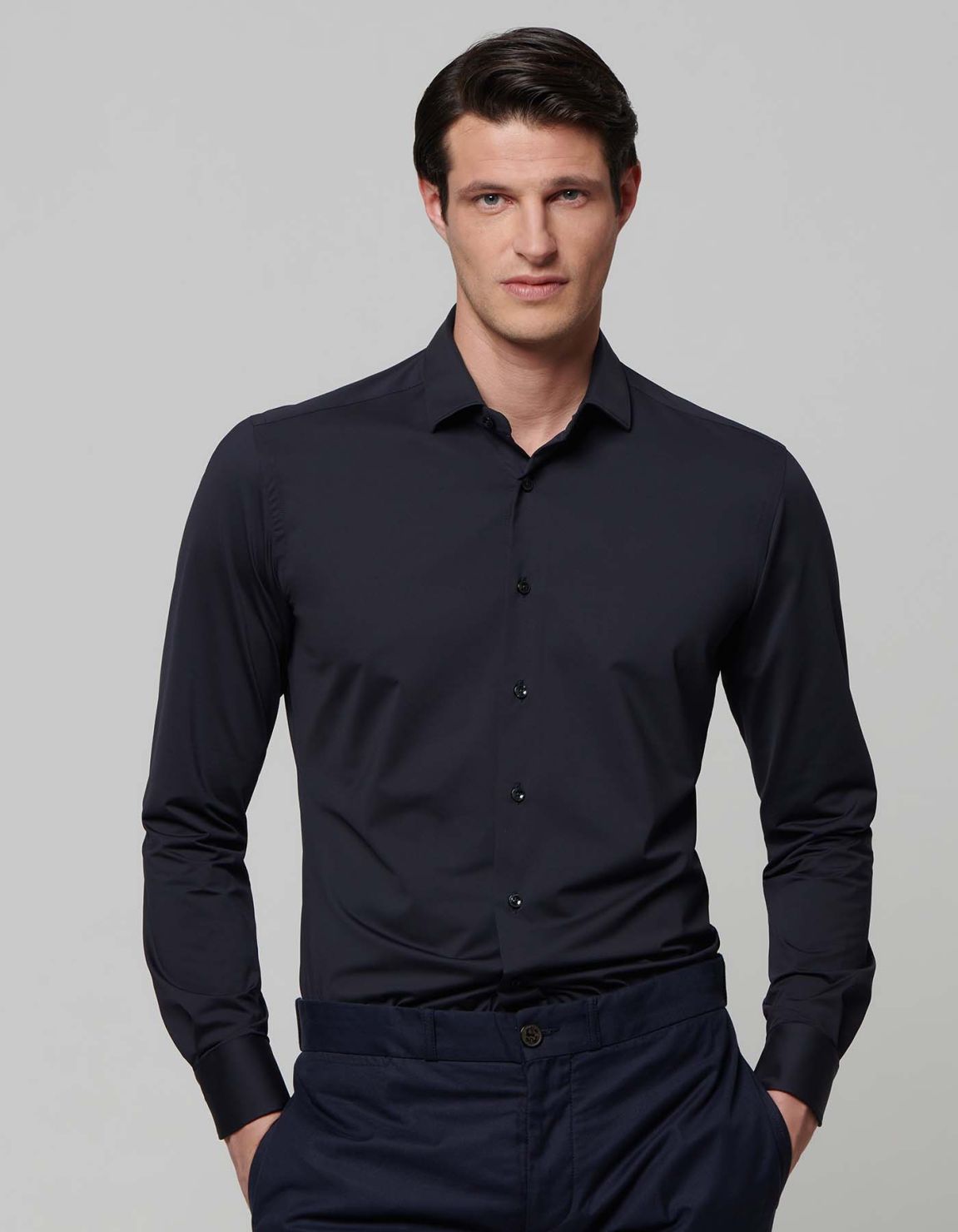 Navy Blue Textured Solid colour Shirt Collar small cutaway Evolution Classic Fit 5