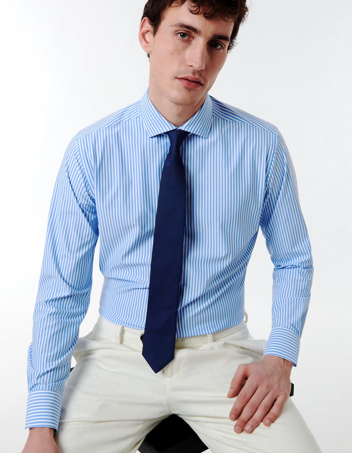 Light Blue Twill Stripe Shirt Collar small cutaway Evolution Classic Fit 5