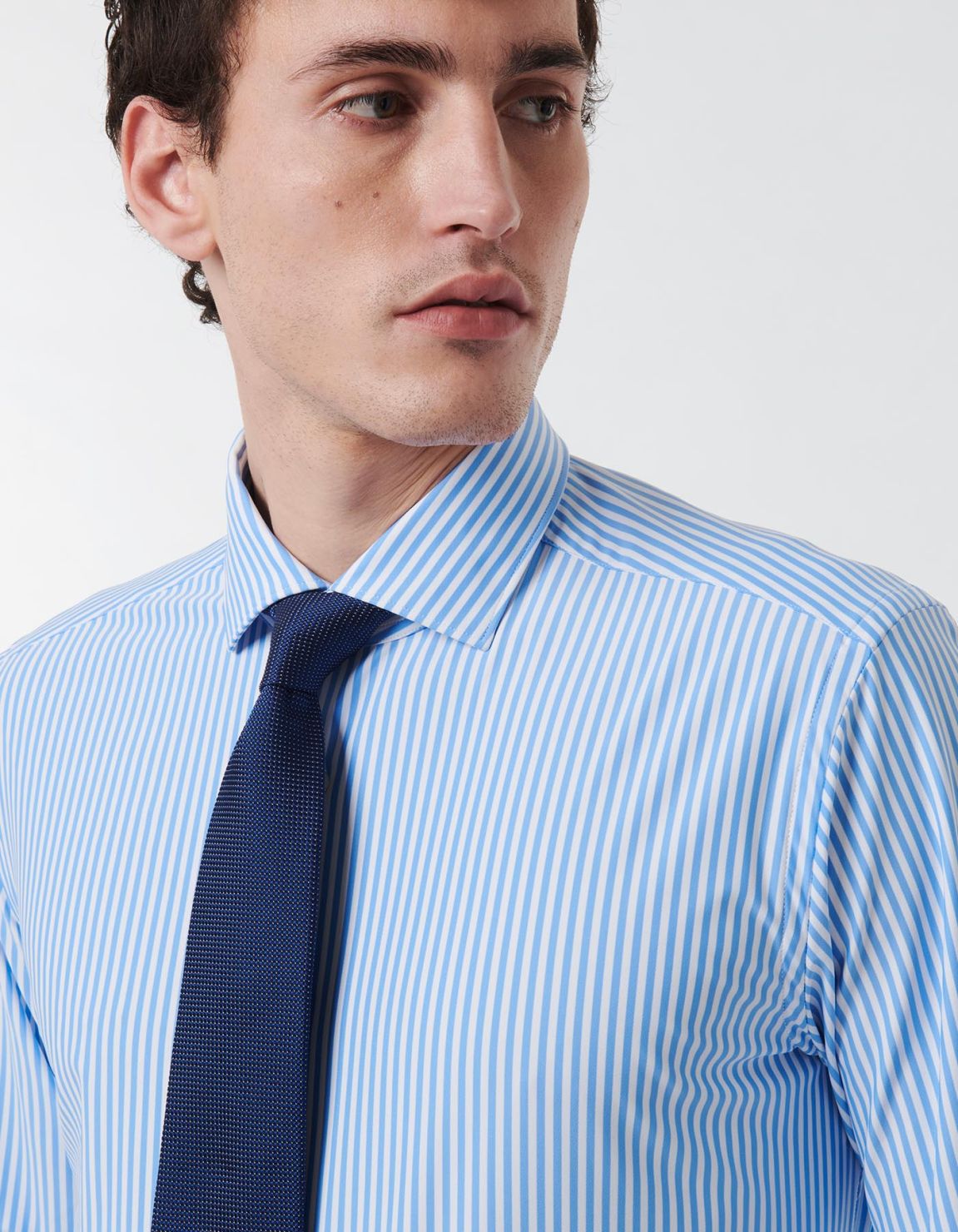 Light Blue Twill Stripe Shirt Collar small cutaway Evolution Classic Fit 6
