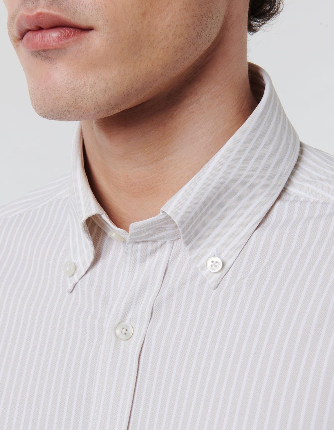 Camisa Cuello cuello abotonado Rayas Texturizado Beige Tailor Custom Fit 2