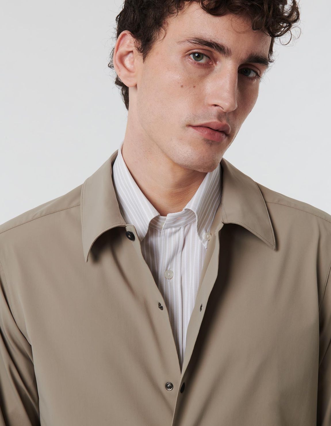 Beige Textured Stripe Shirt Collar button down Tailor Custom Fit 6