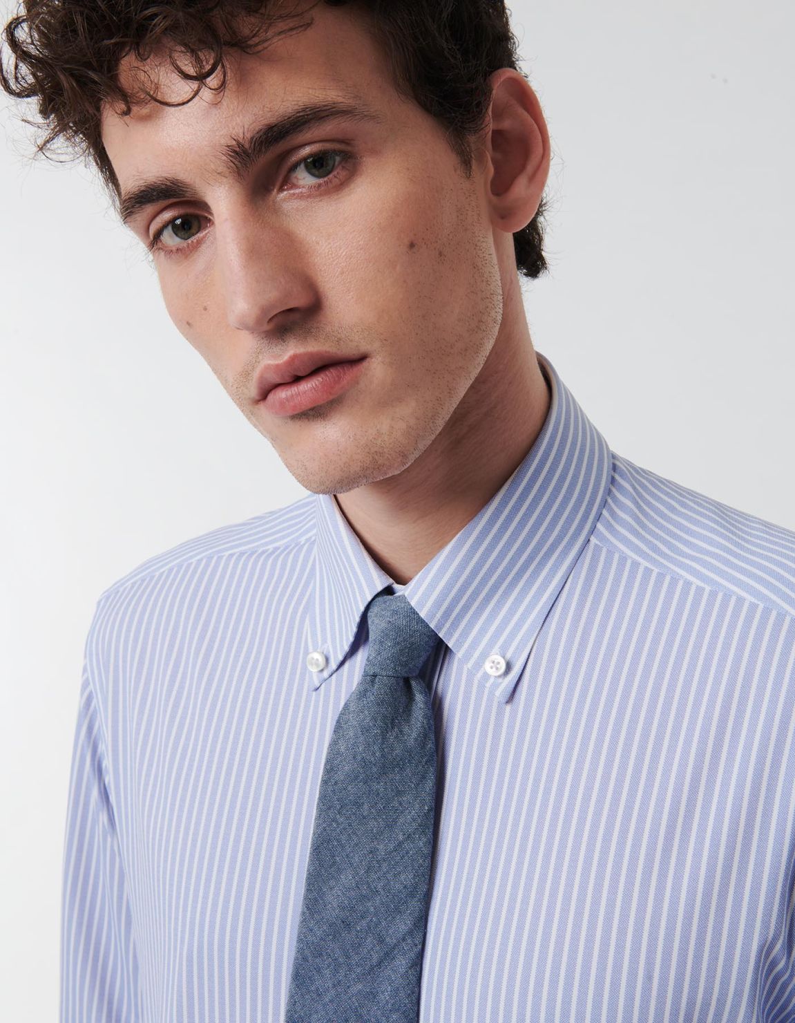 Light Blue Textured Stripe Shirt Collar button down Tailor Custom Fit 3