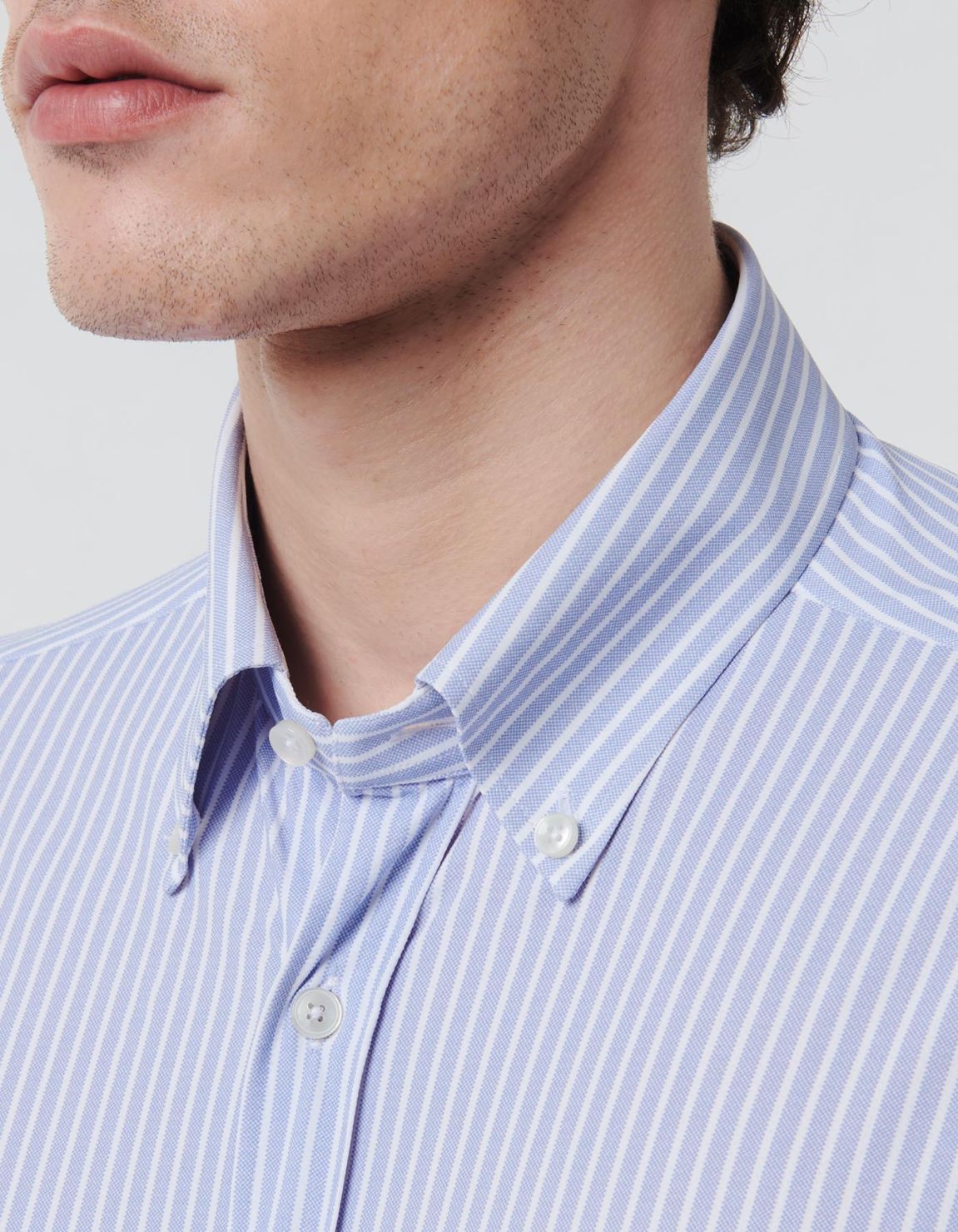 Hemd Streifen Kragen Button-down Webstoff Himmelblau Tailor Custom Fit 2
