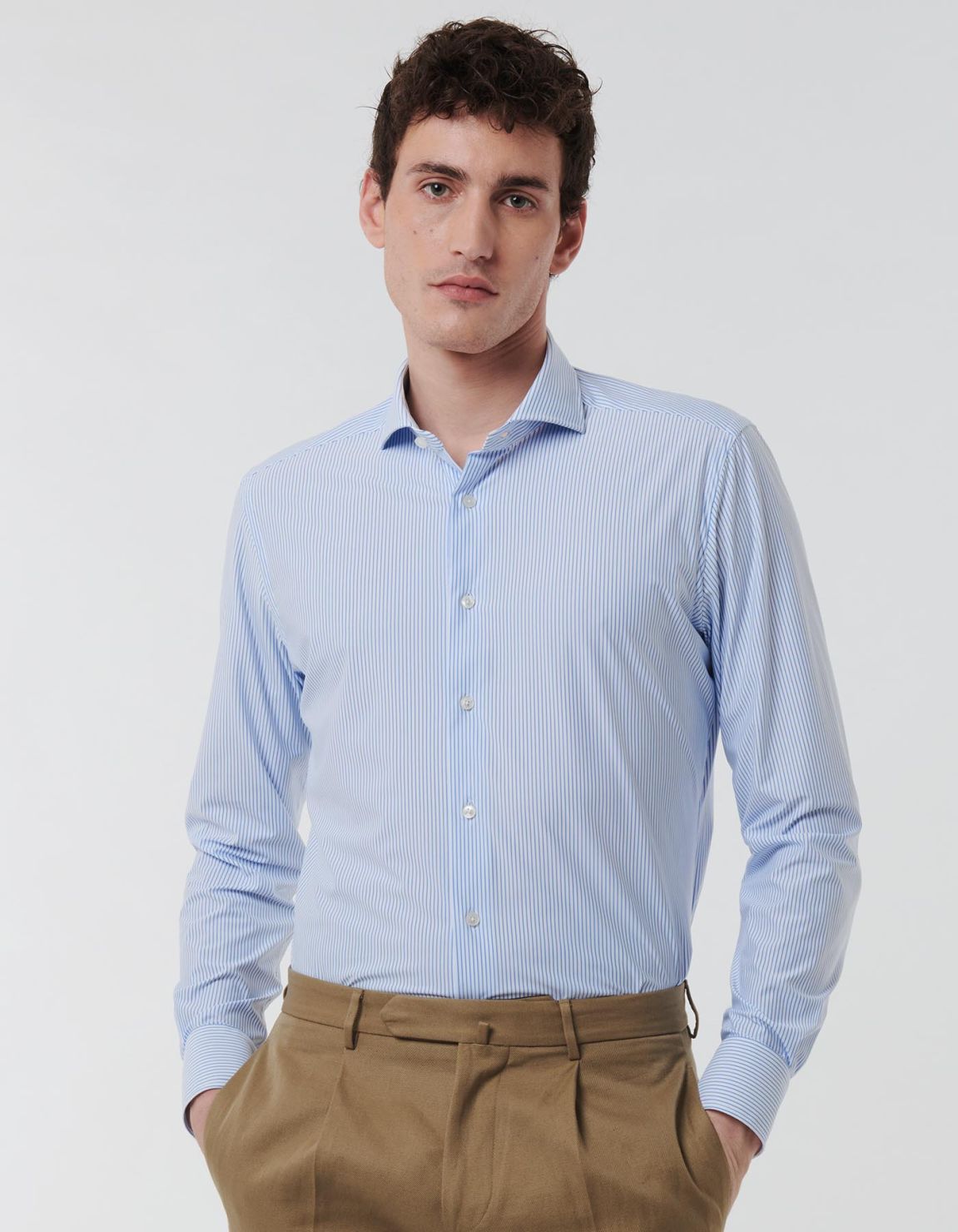 Light Blue Twill Stripe Shirt Collar cutaway Tailor Custom Fit 3