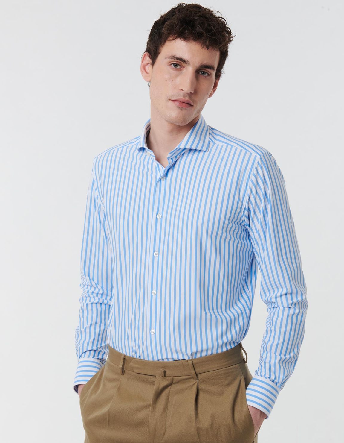 Light Blue Twill Stripe Shirt Collar cutaway Tailor Custom Fit 3