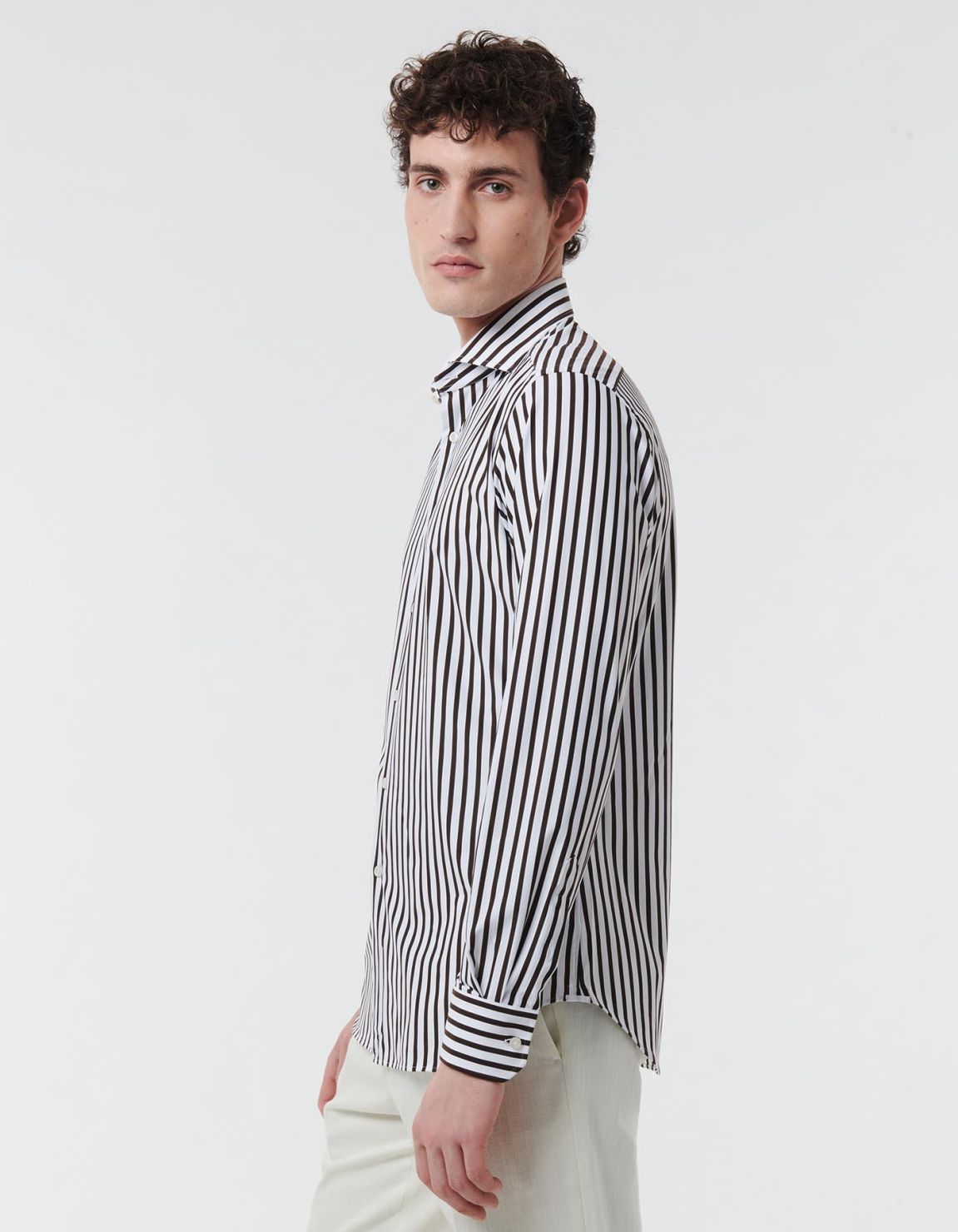 Brown Twill Stripe Shirt Collar cutaway Tailor Custom Fit 3