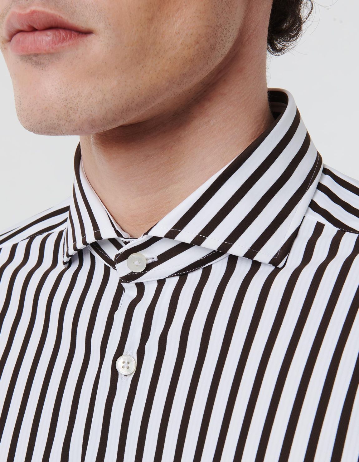 Brown Twill Stripe Shirt Collar cutaway Tailor Custom Fit 2