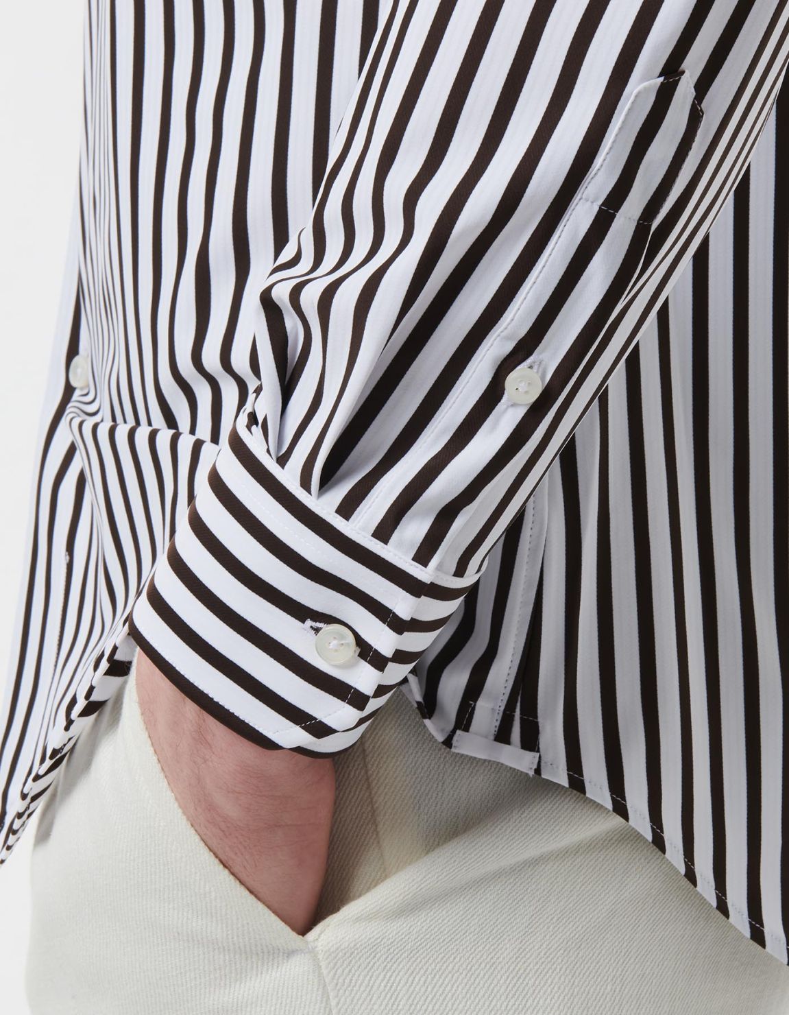 Camicia Collo francese Righe Twill Marrone Tailor Custom Fit 5