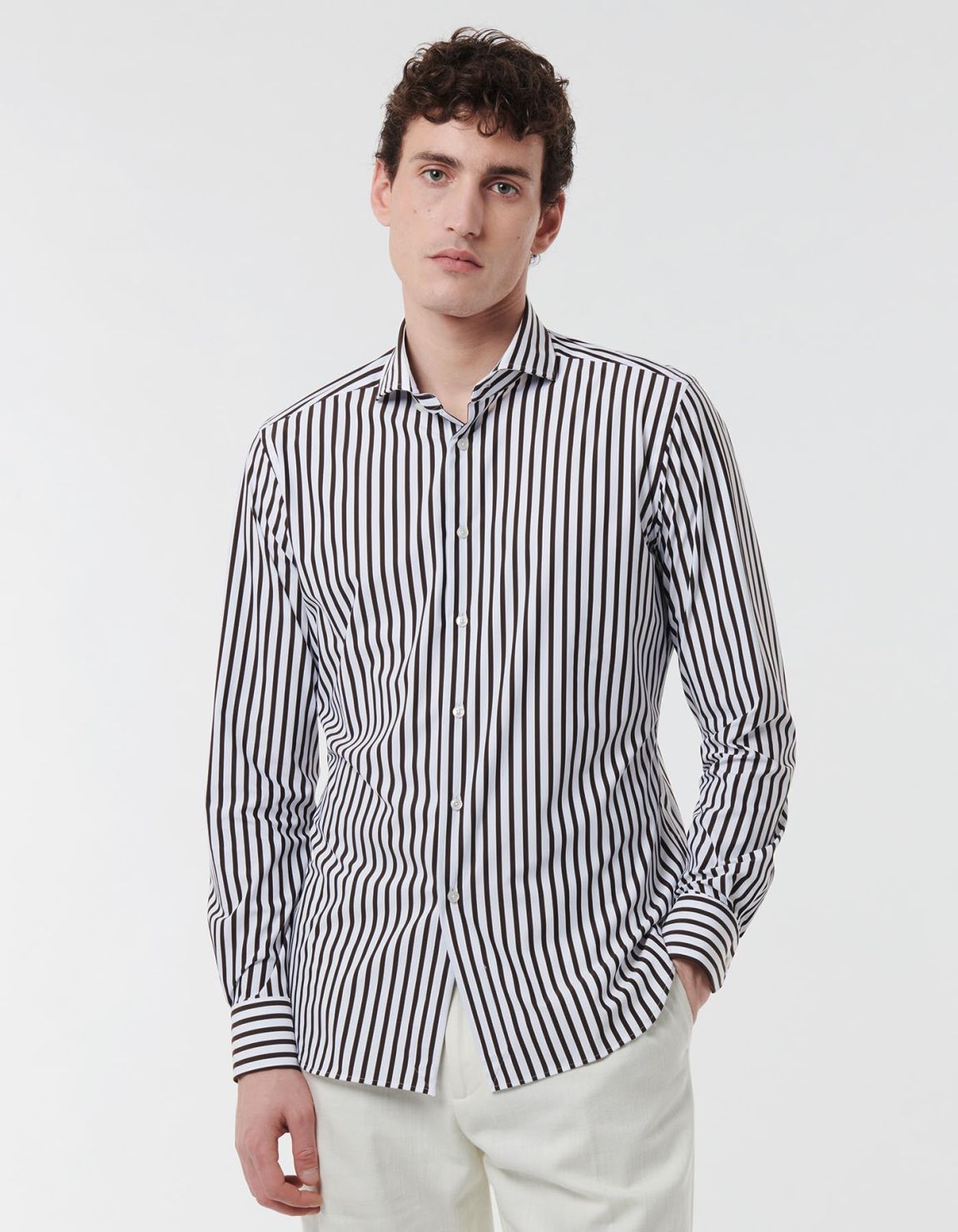 Brown Twill Stripe Shirt Collar cutaway Tailor Custom Fit 6