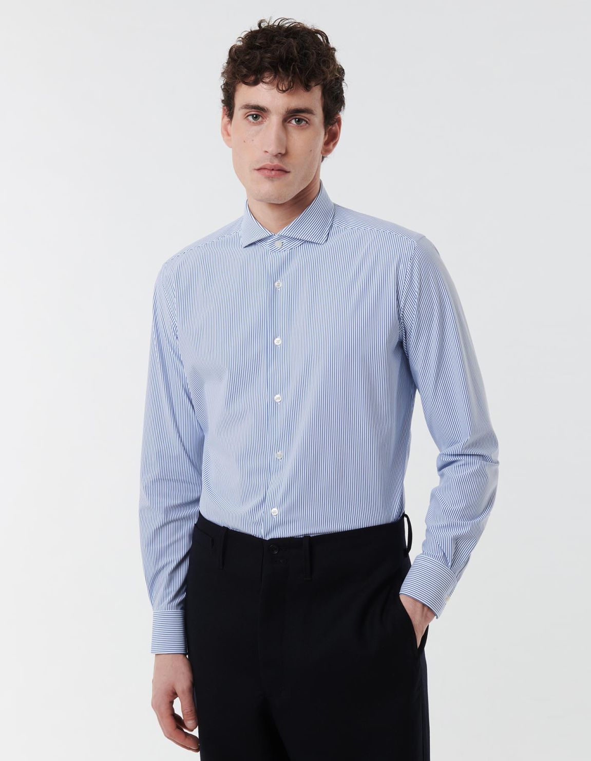 Camicia Collo francese Righe Twill Blu Tailor Custom Fit 3