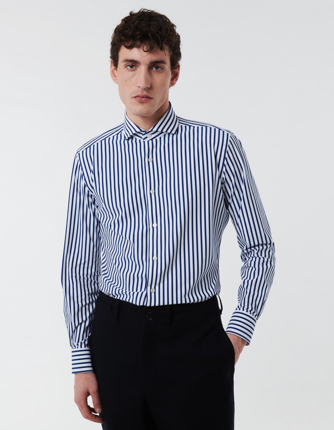 Dark Blue Twill Stripe Shirt Collar cutaway Tailor Custom Fit 6