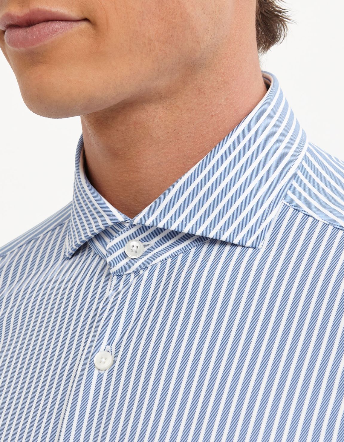 Camicia Collo francese Righe Twill Celeste scuro Tailor Custom Fit 2