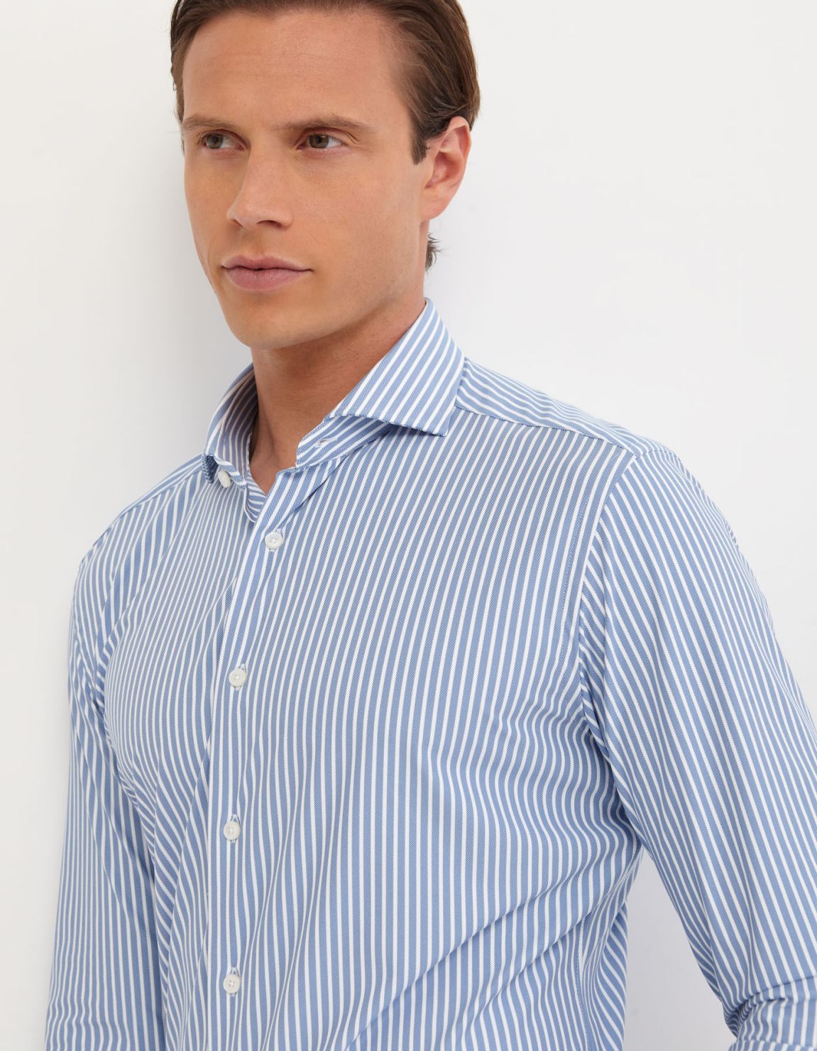 Camicia Collo francese Righe Twill Celeste scuro Tailor Custom Fit 7